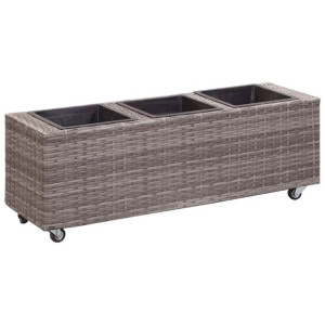 Podwyższona donica z 3 wkładami, 100x30x36 cm, rattan PE, szara