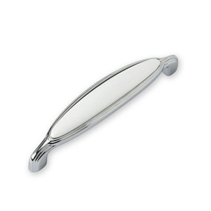 Porcelanowy uchwyt do mebli retro chrom połysk biała porcelana 128mm