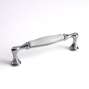 Porcelanowy uchwyt do mebli styl retro angielski 96mm chrom biała porcelana