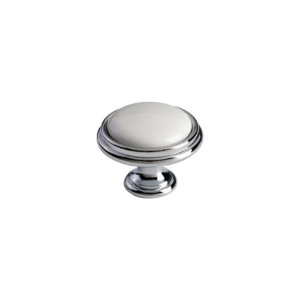 Porcelanowa gałka do mebli biała chrom połysk styl retro angielski 35mm