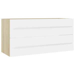 Szafka pod umywalkę, biel i dąb sonoma, 100x38,5x48 cm, płyta