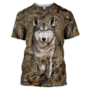 Koszulka męska t-shirt graficzny 3D łowiecka wilk M CZARNY