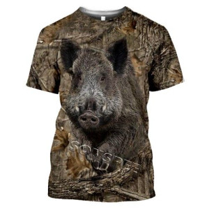 Koszulka męska t-shirt graficzny 3D łowiecka dzik XL CZARNY
