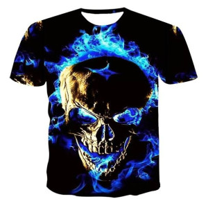Koszulka męska t-shirt graficzny 3D niebieska czaszka S