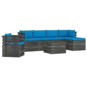 7-cz. zestaw wypoczynkowy z palet, z poduszkami, lita sosna