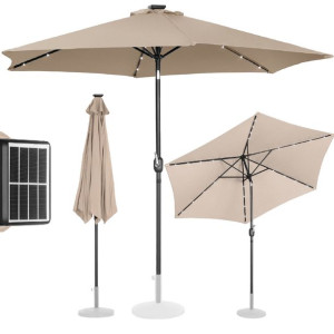 Parasol ogrodowy okrągły uchylny z korbką oświetleniem LED śr. 300 cm kremo