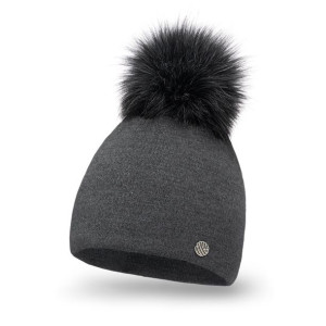 Elegancka czapka damska z futerkowym pomponem