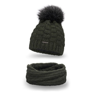 Czapka i komin na dwa razy komplet damski Khaki