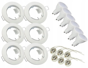 Zestaw 6xled Gu10 8w Oprawa Halogen Biała Okrągła