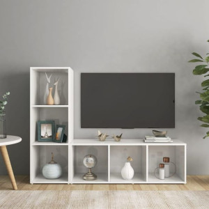 Lumarko Szafki TV, 2 szt., białe na wysoki połysk, 107x35x37 cm, płyta