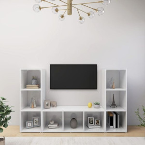 Lumarko Szafki TV, 3 szt., białe, 107x35x37 cm, płyta wiórowa