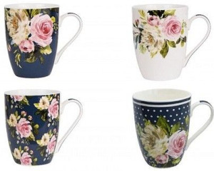 Zestaw Kubki Gatunkowa Porcelana Kwiaty 4x340ml.