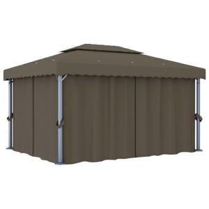 Altana ogrodowa z zasłonami, 4 x 3 m, kolor taupe, aluminium