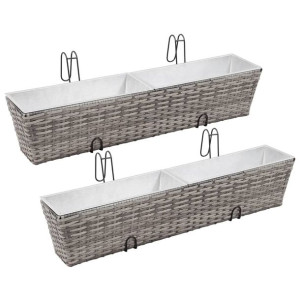 Podwyższone donice balkonowe, 2 szt., 80 cm, szare, polirattan
