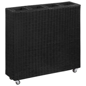 Podwyższona donica z 4 wkładami, 80x22x79 cm, rattan PE, czarna