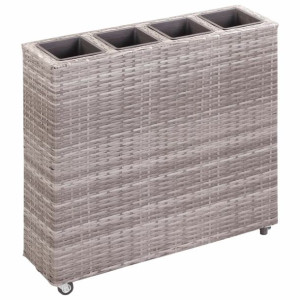 Podwyższona donica z 4 wkładami, 80x22x79 cm, rattan PE, szara