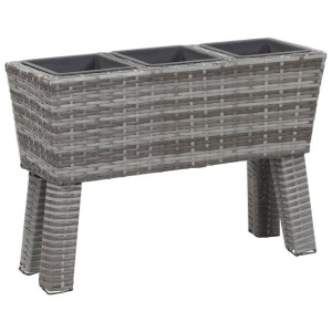 Podwyższona donica z 3 wkładami, 72x25x50 cm, rattan PE, szary