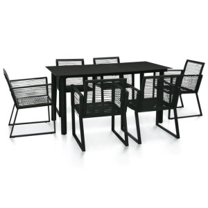 7-cz. zestaw mebli ogrodowych, rattan PVC, czarny