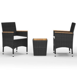 3-cz. zestaw mebli bistro, rattan PE i drewno akacjowe, czarny