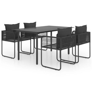 5-częściowy zestaw mebli ogrodowych rattan PVC, czarny