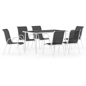 7-cz. zestaw mebli ogrodowych, stalowy, czarny