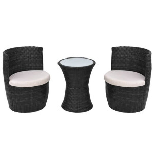 3-cz. zestaw mebli bistro z poduszkami, rattan PE, czarny