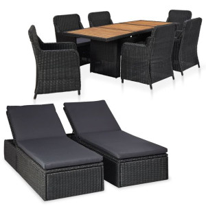 9-częściowy zestaw mebli ogrodowych, rattan PE, czarny