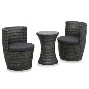 3-cz. zestaw mebli bistro z poduszkami, rattan PE, szary
