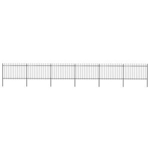 Ogrodzenie z prętów z grotami, stalowe, 10,2 x 1,2 m, czarne