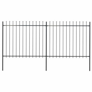 Ogrodzenie z prętów z grotami, stalowe, 3,4 x 1,5 m, czarne
