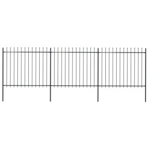 Ogrodzenie z prętów z grotami, stalowe, 5,1 x 1,5 m, czarne
