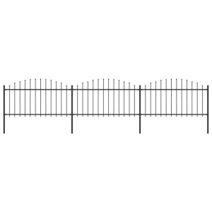 Panele ogrodzeniowe z grotami, stal, (1,25-1,5) x 5,1 m, czarne