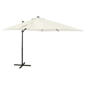 Parasol wiszący z lampkami LED i słupkiem, piaskowy, 250 cm