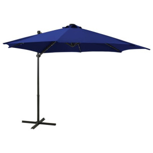 Parasol wiszący z lampkami LED i słupkiem, lazurowy, 300 cm
