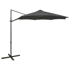 Wiszący parasol z lampkami LED i słupkiem, antracytowy, 300 cm