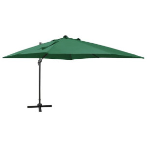 Parasol wiszący z lampkami LED i słupkiem, zielony, 300 cm