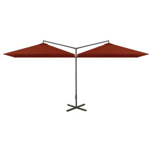 Podwójny parasol na stalowym słupku, terakotowy, 600x300 cm