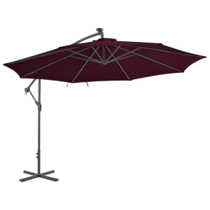 Parasol wiszący z lampkami LED, bordowy, 350 cm