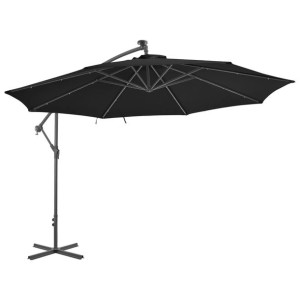Parasol wiszący z lampkami LED, czarny, 350 cm