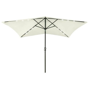 Parasol z lampkami LED, na stalowym słupku, piaskowy, 2x3 m
