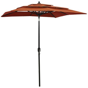 3-poziomowy parasol na aluminiowym słupku, terakotowy, 2x2 m
