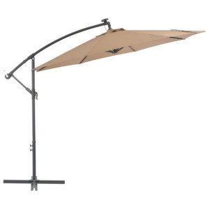 Parasol wiszący z LED i stalowym słupkiem, 300 cm, taupe