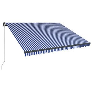 Ręcznie zwijana markiza z LED, 450 x 300 cm, niebiesko-biała