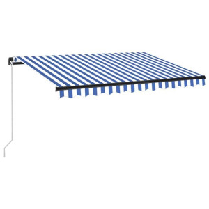Ręcznie zwijana markiza z LED, 350 x 250 cm, niebiesko-biała