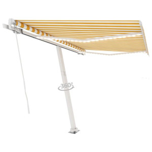 Ręcznie zwijana markiza z LED, 300 x 250 cm, żółto-biała