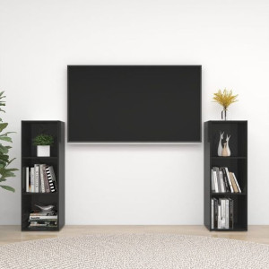 Lumarko Szafki TV, 2 szt., czarne na wysoki połysk, 107x35x37 cm, płyta