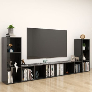 Lumarko Szafki TV, 4 szt., czarne na wysoki połysk, 107x35x37 cm, płyta