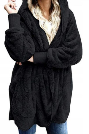 Futrzana bluza damska z kapturem miś teddy S CZARNY