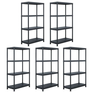 Regały magazynowe, 5 szt., czarne, 60x30x138 cm, plastikowe