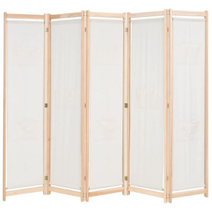 Parawan 5-panelowy, kremowy, 200 x 170 x 4 cm, tkanina